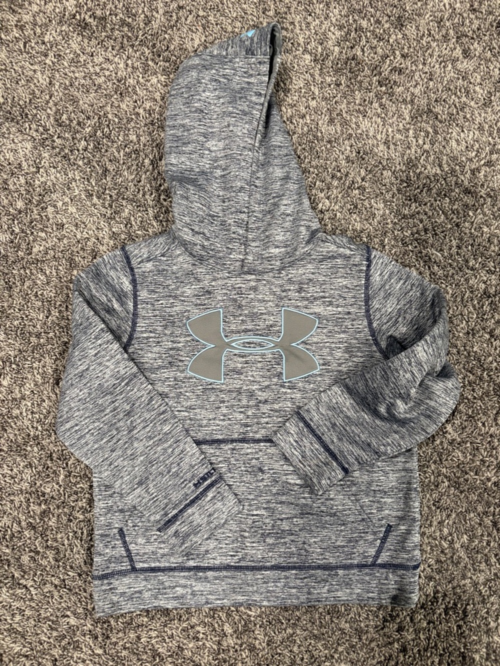 Under Armour Boys Heather Gray/ Navy Hoodie with Light Blue Logo